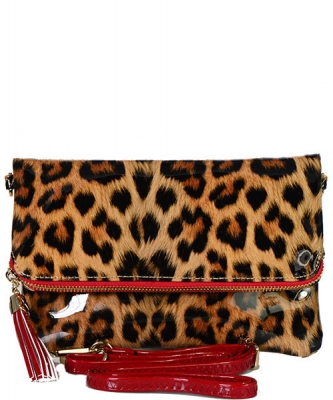 Leopard Glossy Animal Printed Satchel Crossbody Bag L037 RD